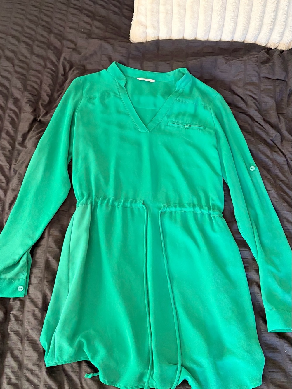 Naked Zebra Emerald Green V-Neck Long Sleeve Mini dress